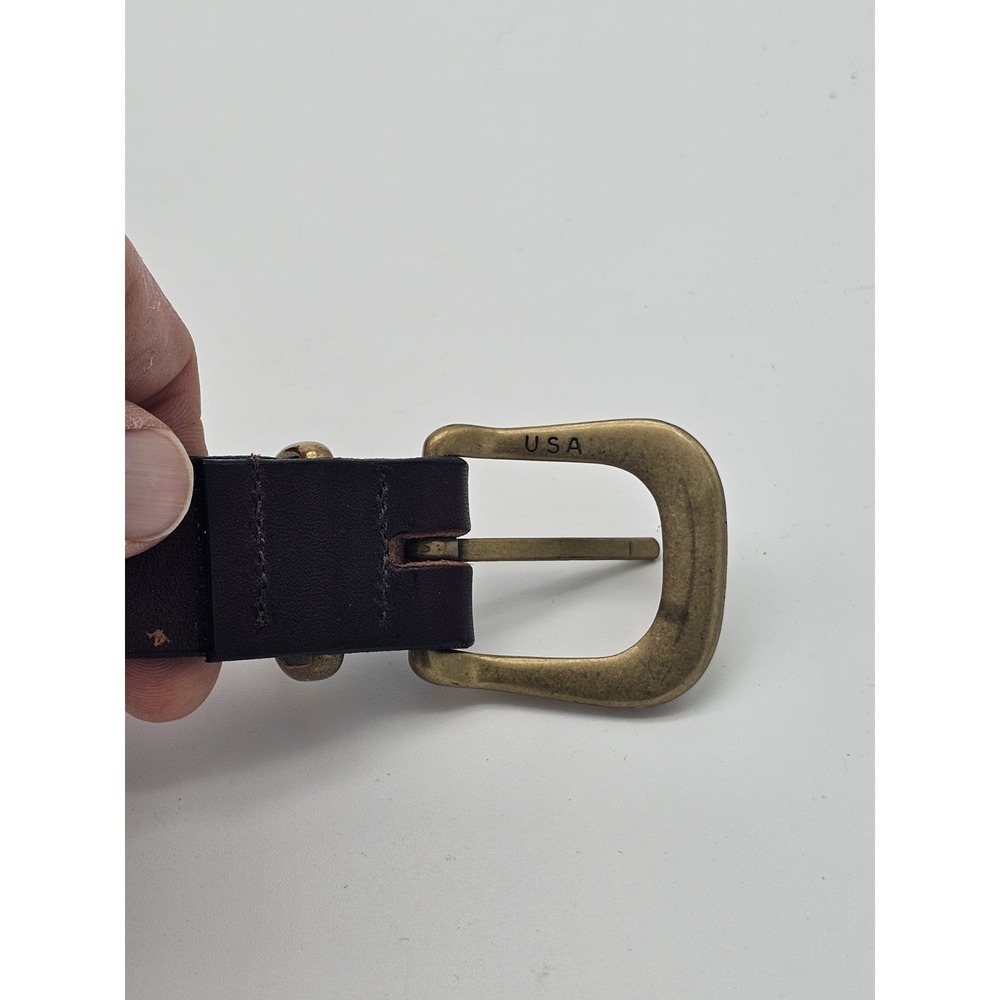 Black Leather Belt with Gold Bulldog Motif and Brass Buckle - Picture 4 of 6